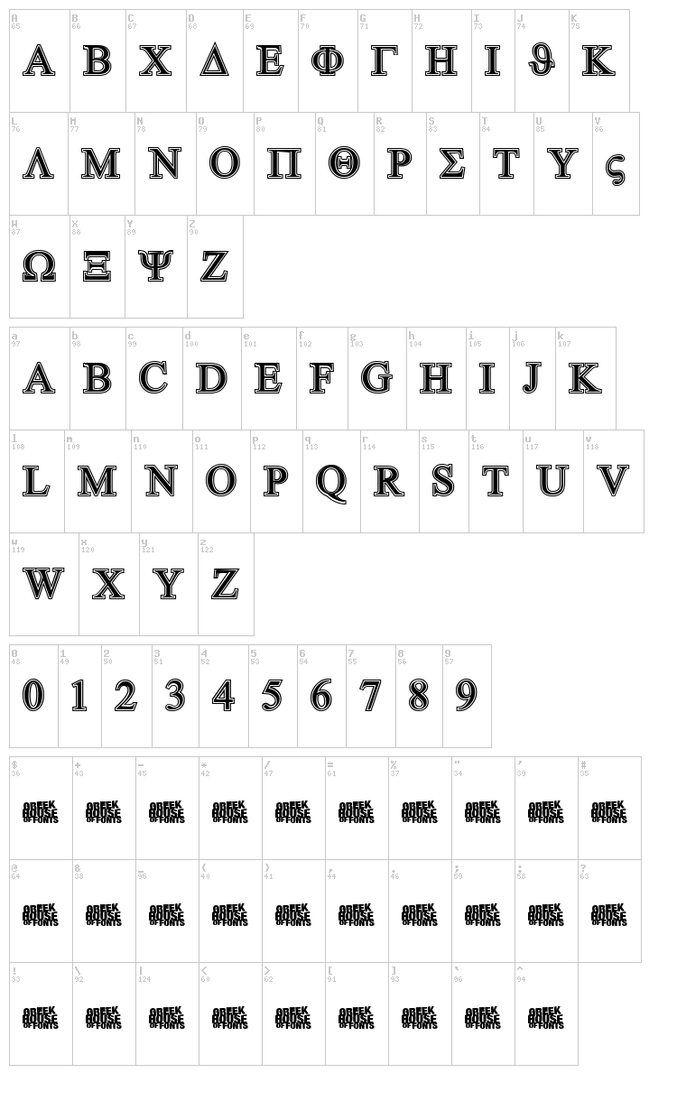 Greek House Symbolized font map